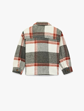 Uzun Kollu Cep Detaylı Yün Karışımlı Ekoseli Oduncu Gömlek