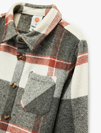 Uzun Kollu Cep Detaylı Yün Karışımlı Ekoseli Oduncu Gömlek