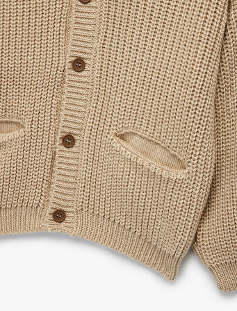 Uzun Kollu Düğmeli Cep Detaylı Kapüşonlu Triko Hırka