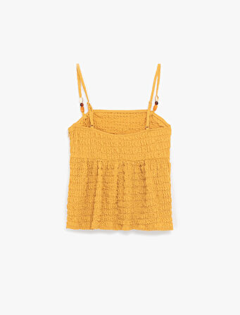 Bürümcük Kumaş Boncuk Detaylı Slim Fit İnce Askılı Bluz