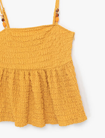 Bürümcük Kumaş Boncuk Detaylı Slim Fit İnce Askılı Bluz