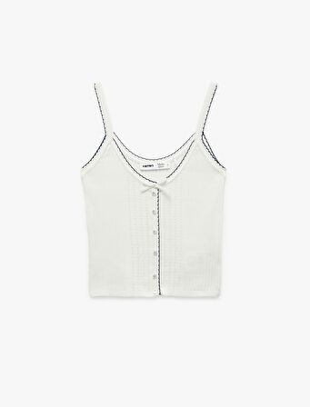 Koton X Melis Ağazat - Düğmeli Fiyonk Detaylı İnce Askılı Triko Atlet