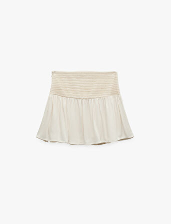 Viskon Kumaş Kroşe Detaylı Boncuk İşlemeli Mini Kloş Etek