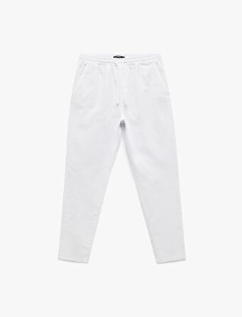 Beli Bağcıklı Pamuklu Cep Detaylı Kanvas Chino Pantolon