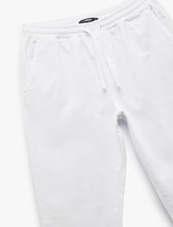Beli Bağcıklı Pamuklu Cep Detaylı Kanvas Chino Pantolon