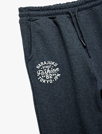 Şardonlu Baskı Detaylı Beli Bağlamalı Jogger Eşofman Altı