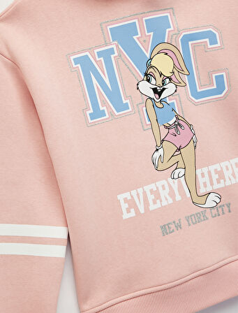 Lisanslı Lola Bunny Baskılı Uzun Kollu Kapşonlu Sweatshirt