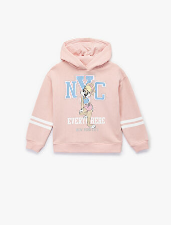 Lisanslı Lola Bunny Baskılı Uzun Kollu Kapşonlu Sweatshirt