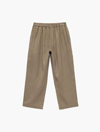 Beli Lastikli Astarlı Cepli Bol Paça Keten Pantolon