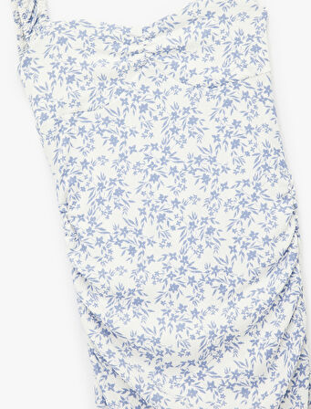 Kalp Yaka Kısa Kollu Sırt Detaylı Çiçekli Yırtmaçlı Slim Fit Maxi Elbise