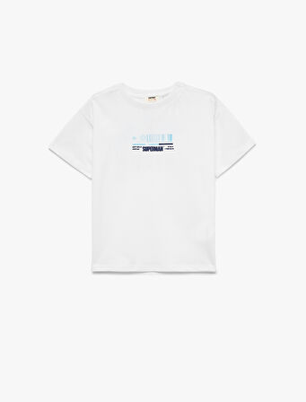 Pamuklu Bisiklet Yaka Kısa Kollu Baskılı Tişört