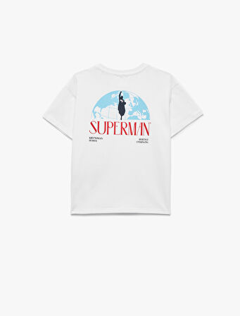 Pamuklu Bisiklet Yaka Kısa Kollu Baskılı Tişört