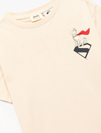 Pamuklu Lisanslı Süper Köpek Krypto Baskılı Kısa Kollu Bisiklet Yaka Oversize Tişört 