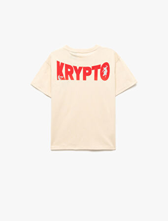 Pamuklu Lisanslı Süper Köpek Krypto Baskılı Kısa Kollu Bisiklet Yaka Oversize Tişört 