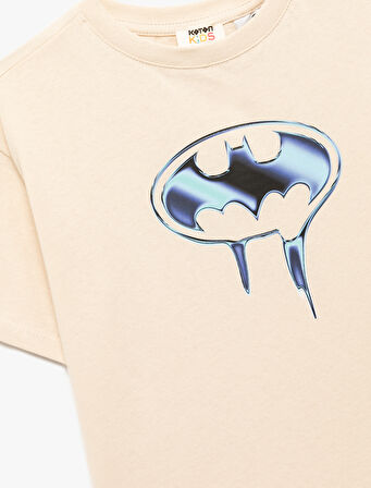 Lisanslı Batman Baskılı Kısa Kollu Bisiklet Yaka Pamuklu Tişört