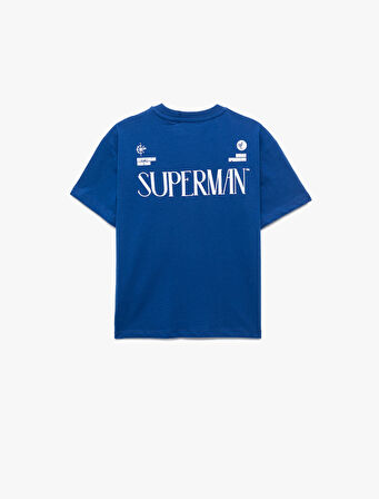Pamuklu Kısa Kollu Bisiklet Yaka Lisanslı Arkası Superman Baskılı Tişört