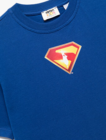 Pamuklu Kısa Kollu Bisiklet Yaka Lisanslı Arkası Superman Baskılı Tişört