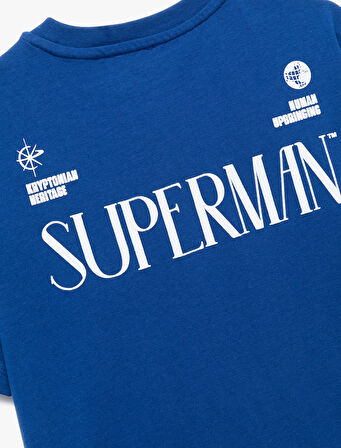 Pamuklu Kısa Kollu Bisiklet Yaka Lisanslı Arkası Superman Baskılı Tişört