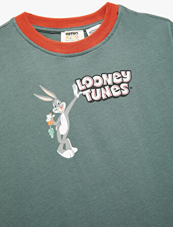 Pamuklu Bisiklet Yaka Kısa Kollu Bugs Bunny Baskılı Lisanslı Tişört