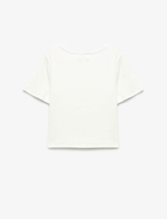 Fiyonk Detaylı Kısa Kollu Bisiklet Yaka Crop Tişört