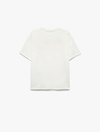 Pamuklu Kısa Kollu Bisiklet Fiyonklu Yaka Baskılı Tişört