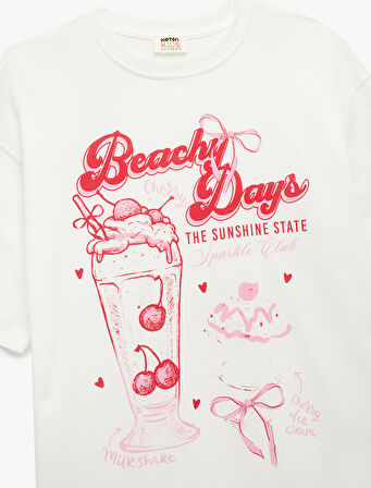 Pamuklu Kısa Kollu Bisiklet Fiyonklu Yaka Baskılı Tişört