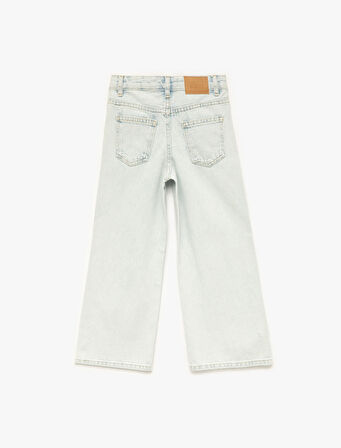 Pamuklu Normal Bel Zımba Detaylı  Geniş Paça Denim Pantolon - Wide Leg Jeans