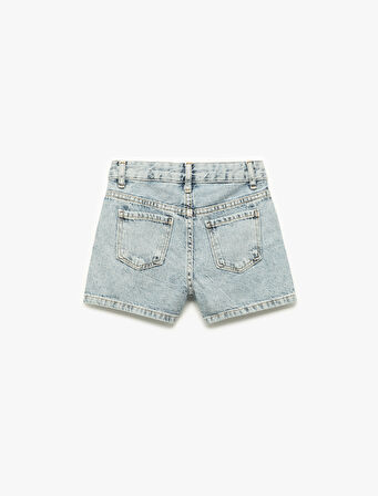 Pamuklu Slim Fit Taş Detaylı Denim Şort