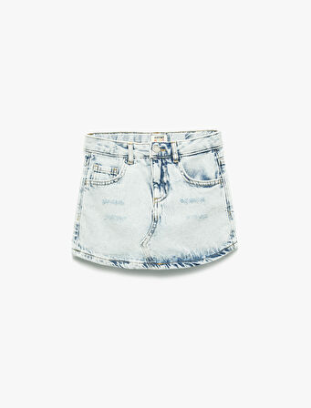 Pamuklu Düğmeli Cepli Denim Şort Etek