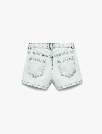 Pamuklu Düğmeli Cepli Denim Şort Etek