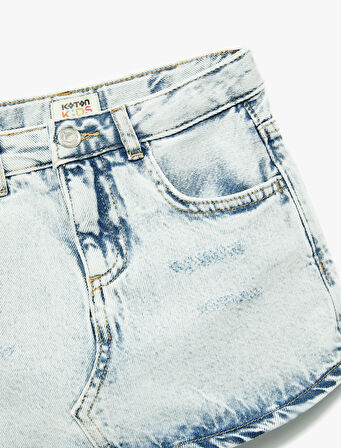 Pamuklu Düğmeli Cepli Denim Şort Etek