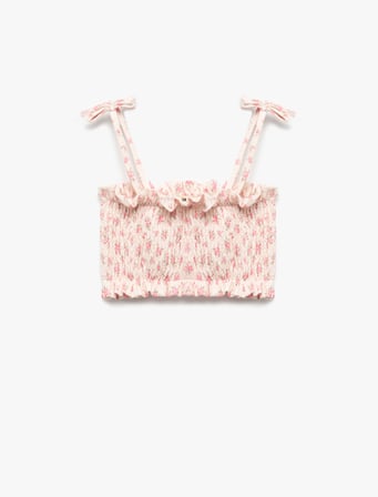 Gipeli Fiypnk Detaylı Çiçekli Askılı Crop Bluz