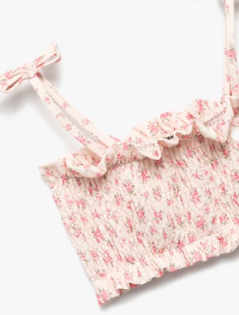 Gipeli Fiypnk Detaylı Çiçekli Askılı Crop Bluz