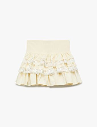 Dantel Detaylı Katlı  Volanlı Viskon Etek