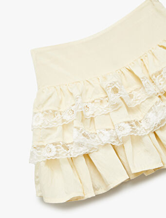 Dantel Detaylı Katlı  Volanlı Viskon Etek