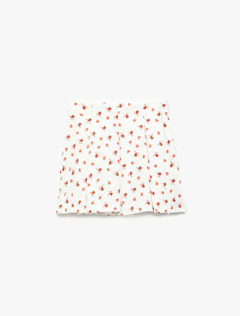 Pamuklu Pileli Keten Karışımlı Çiçekli Etek