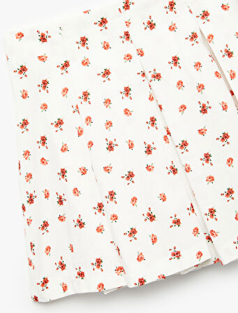 Pamuklu Pileli Keten Karışımlı Çiçekli Etek