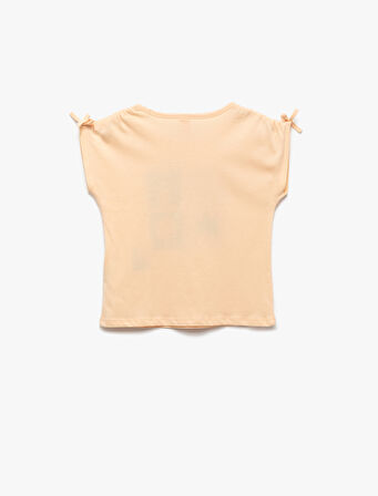 Kısa Kollu Bisiklet Yaka Baskılı Pamuklu Tişört