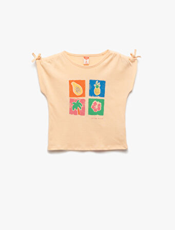 Kısa Kollu Bisiklet Yaka Baskılı Pamuklu Tişört