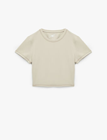 Kısa Kollu Bisiklet Yaka Basic Crop Slim Fit Spor Tişört