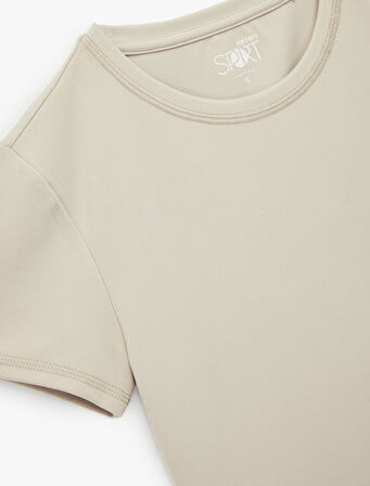 Kısa Kollu Bisiklet Yaka Basic Crop Slim Fit Spor Tişört