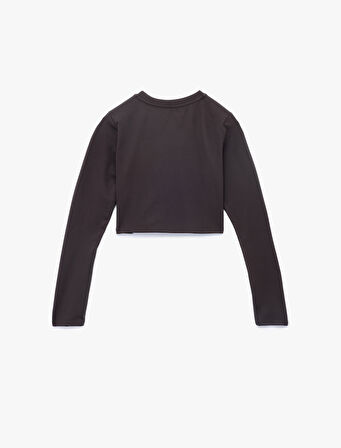 Slim Fit Uzun Kollu Bisiklet Yaka Crop Spor Tişört