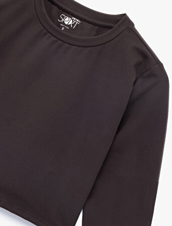 Slim Fit Uzun Kollu Bisiklet Yaka Crop Spor Tişört