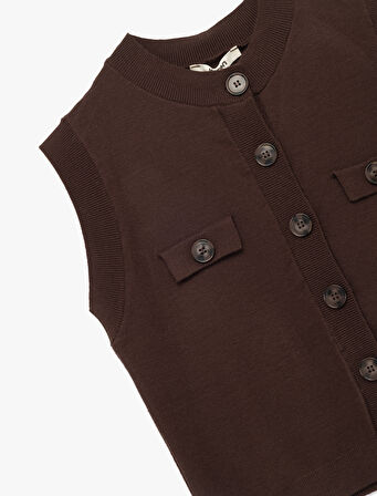 Kolsuz Bisiklet Yaka Viskon Karışımlı Düğmeli Triko Yelek