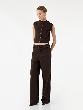 Kolsuz Bisiklet Yaka Viskon Karışımlı Düğmeli Triko Yelek