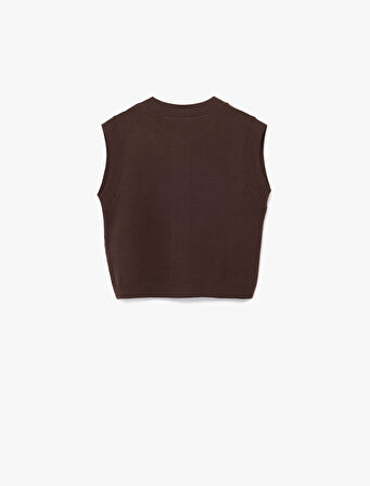 Kolsuz Bisiklet Yaka Viskon Karışımlı Düğmeli Triko Yelek