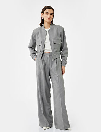 Uzun Kollu Kolej Yaka Cep Detaylı Bomber Ceket