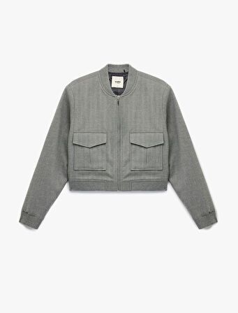 Uzun Kollu Kolej Yaka Cep Detaylı Bomber Ceket