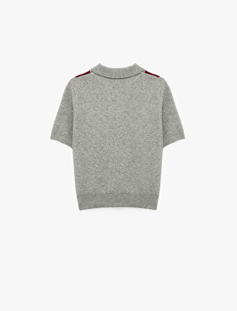 Düğmeli Baklava Desenli Kısa Kollu Triko Polo Yaka Kazak