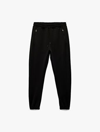 Fermuarlı Cepli Straight Fit Beli Bağcıklı Jogger Spor Eşofman Altı
